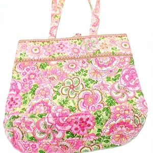 Vera Bradley Retired Petal Pink and Green Quilted Tote bag women
